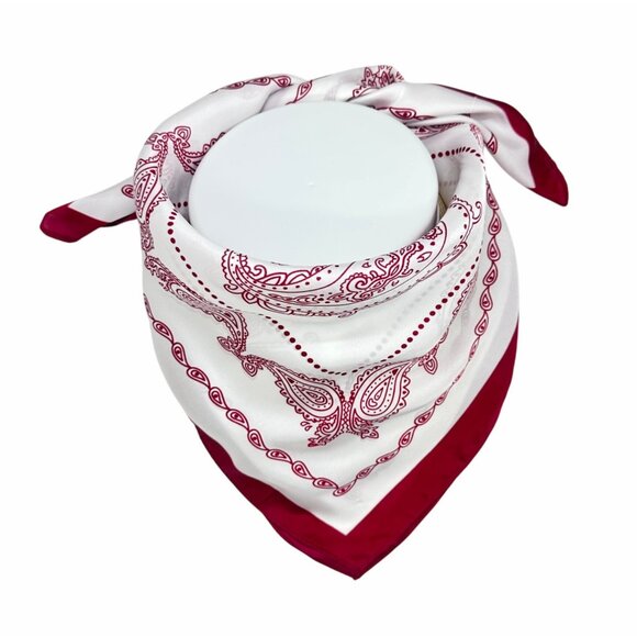 ❤️Elegant Bandana Square Scarf Silky Satin Beige Pink  Floral Paisley Versatile - Picture 2 of 7